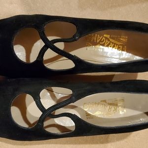 Ferragamo black suede heels, size 10.5